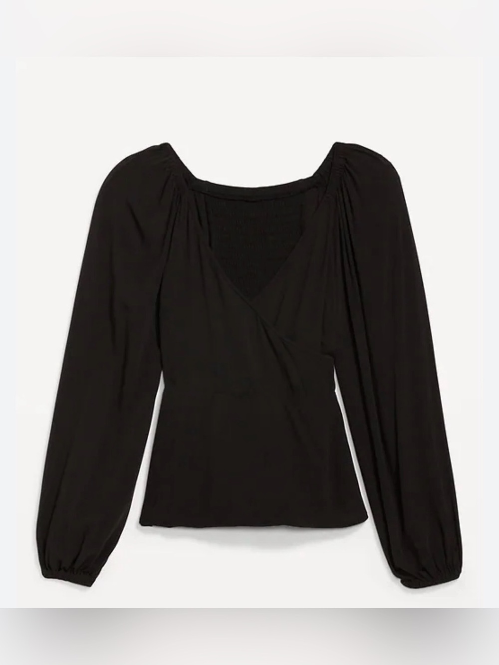 Old Navy puff sleeve, back tie, smocked back wrap top, black, size XL EUC!